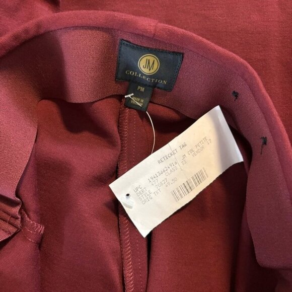 JM Collection Petite Pull-On Dark Burgundy Red Ponté-Knit Dress Pants NWT - Picture 3 of 3